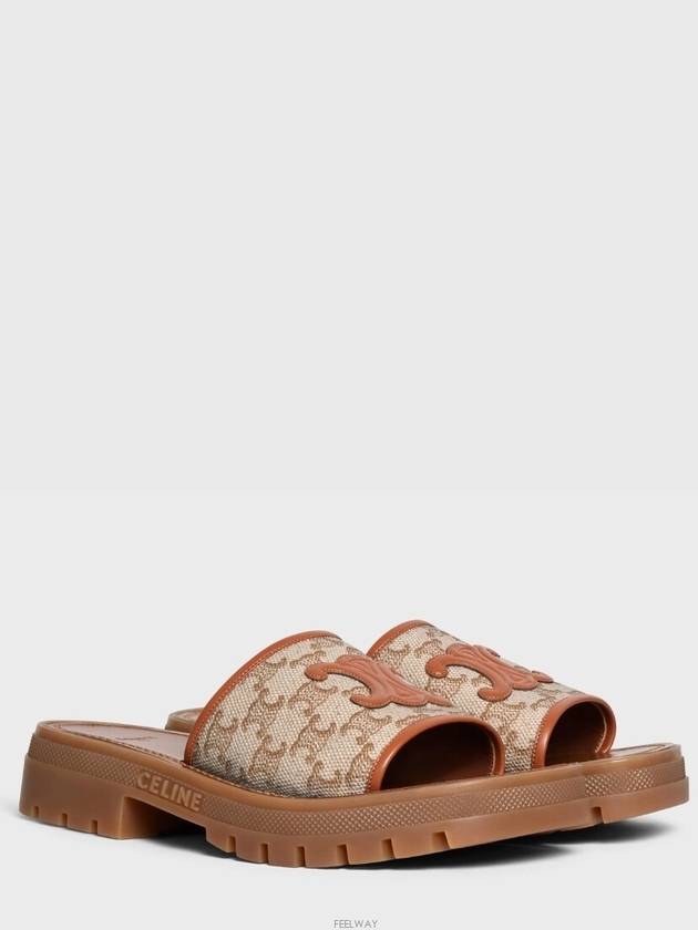 Clea Triomphe Canvas Calfskin Slipper Brown Beige - CELINE - BALAAN 2