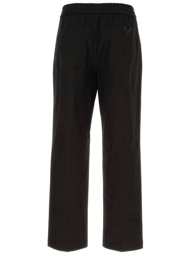 Rubber Rise V Detail Stretch Cotton Canvas Straight Pants Black - VALENTINO - BALAAN 3