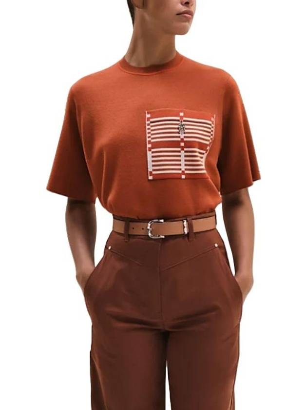 Short sleeve sweater with pocket women s knit H5E2647DL6K38 - HERMES - BALAAN 1