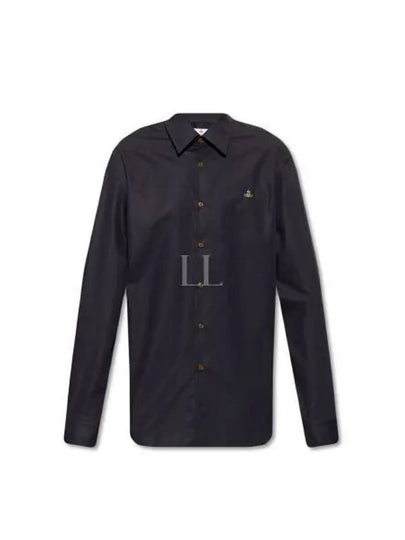 Men's Embroidered ORB Long Sleeve Shirt Black - VIVIENNE WESTWOOD - BALAAN 2