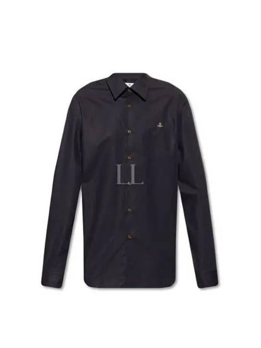 Men's Embroidered ORB Long Sleeve Shirt Black - VIVIENNE WESTWOOD - BALAAN 2