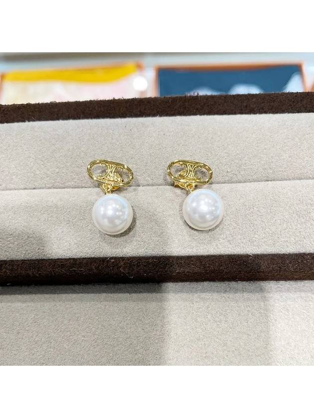 Maillon Triomphe Pearl Gold Earrings White - CELINE - BALAAN 4