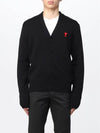 Heart Logo Merino Wool Cardigan Black - AMI - BALAAN 3