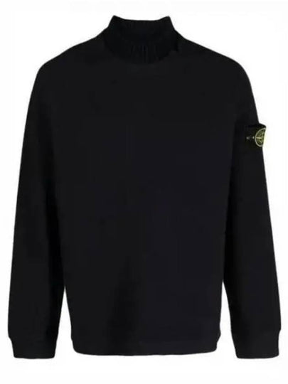 Garment Dyed Gauze Mock Neck Sweatshirt Navy - STONE ISLAND - BALAAN 2