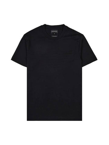 Logo Jacquard Cotton Short Sleeve T-Shirt Black - EMPORIO ARMANI - BALAAN.
