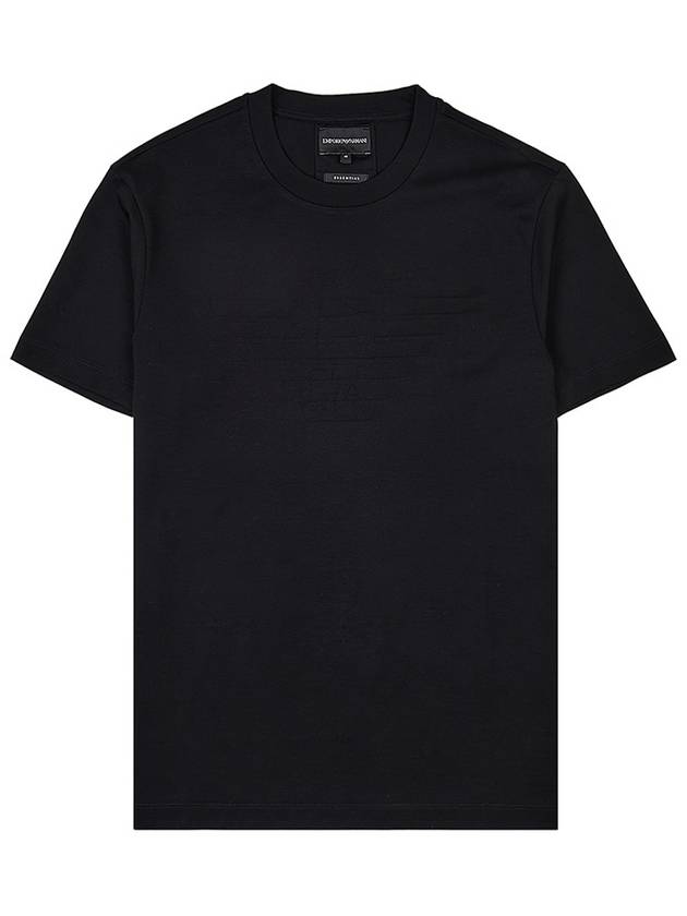 Logo Jacquard Cotton Short Sleeve T-Shirt Black - EMPORIO ARMANI - BALAAN.