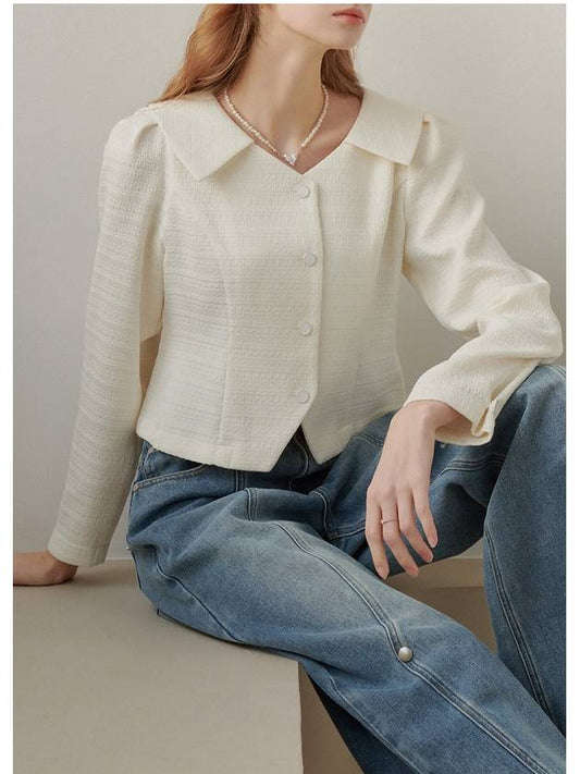 Dandelion open collar tweed blouse cream - MICANE - BALAAN 2