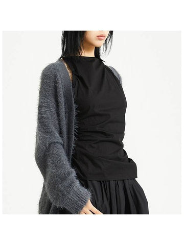 soft long button cardigan charcoal - RAWMANTICS - BALAAN 1