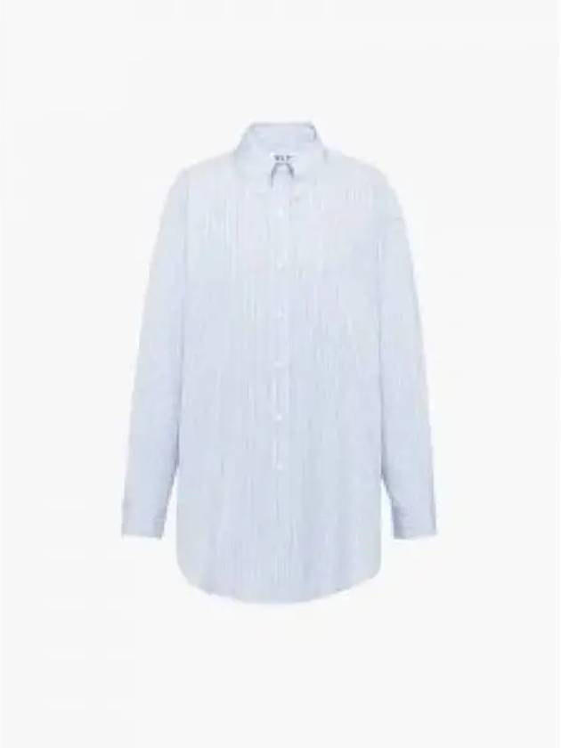 Logo Patch Stripe Cotton Long Sleeve Shirt Blue - MIU MIU - BALAAN 2