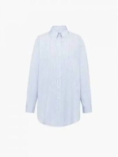 Logo Patch Stripe Cotton Long Sleeve Shirt Blue - MIU MIU - BALAAN 2