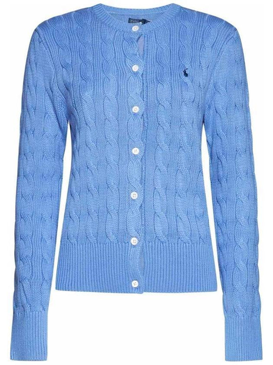 Embroidered Pony Logo Cable Knit Cardigan Blue - POLO RALPH LAUREN - BALAAN.
