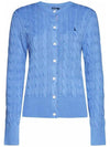 Women's Embroidered Logo Pony Cable Cardigan Blue - POLO RALPH LAUREN - BALAAN 1