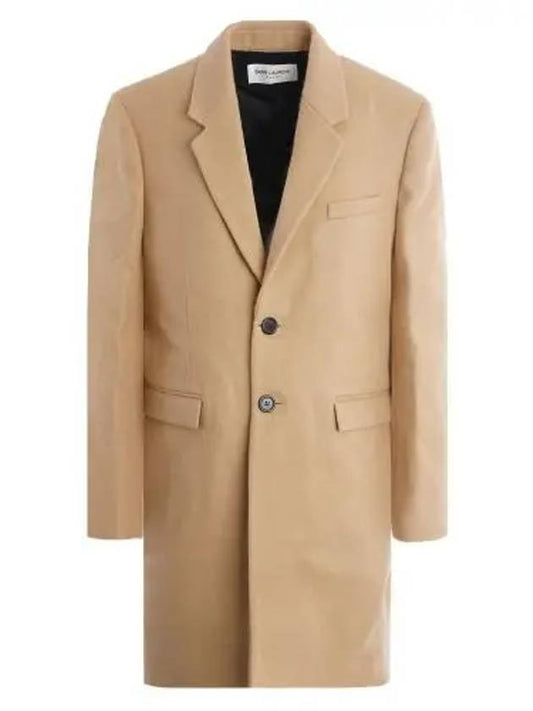 Men's Two Button Wool Single Coat Beige - SAINT LAURENT - BALAAN.