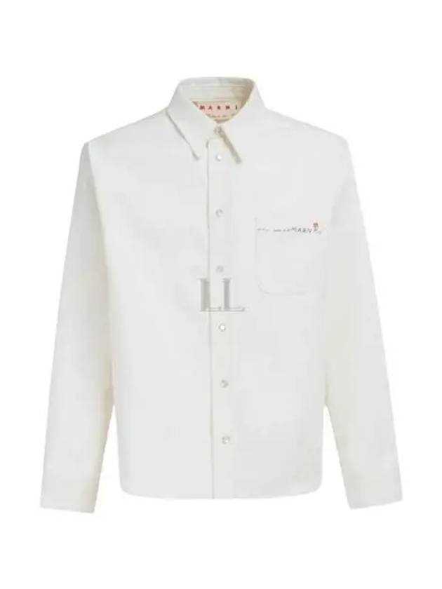 Embroidered Logo Button-up Long Sleeve Shirt White - MARNI - BALAAN 2