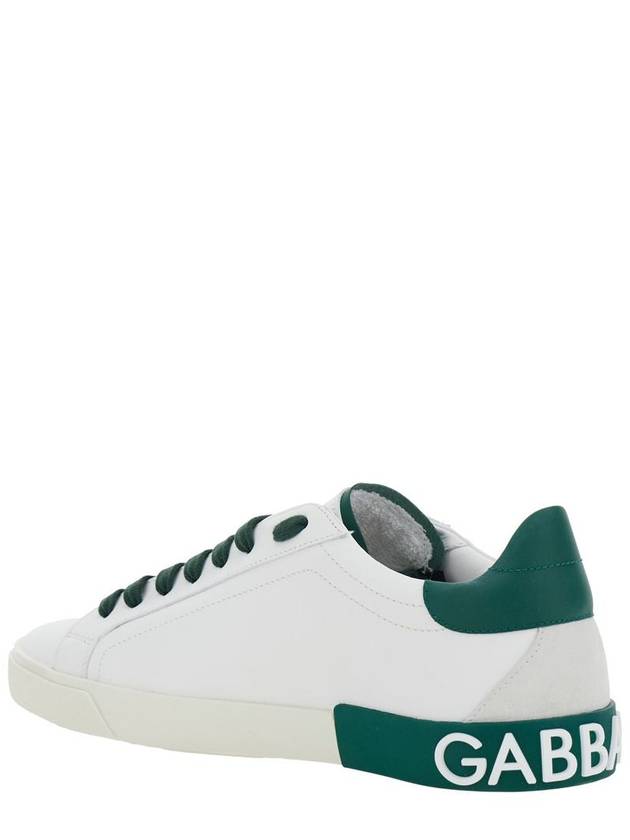 'Portofino' White And Green Low Top Sneakers With Logo Lettering On Tongue And Rear In Leather Man - DOLCE&GABBANA - BALAAN 2