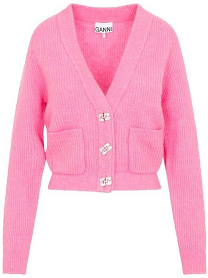 V-Neck Button Alpaca Wool Cardigan Pink - GANNI - BALAAN 2