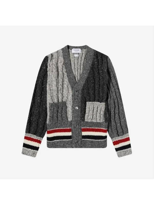 Men's Tonal Funmix Mohair Tweed Cardigan Grey - THOM BROWNE - BALAAN 2