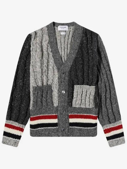 Men's Tonal Funmix Mohair Tweed Cardigan Grey - THOM BROWNE - BALAAN 2