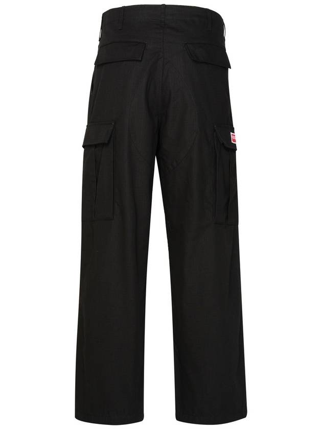 Paris Label Flap Pocket Workwear Cargo Cotton Straight Pants Black - KENZO - BALAAN 4