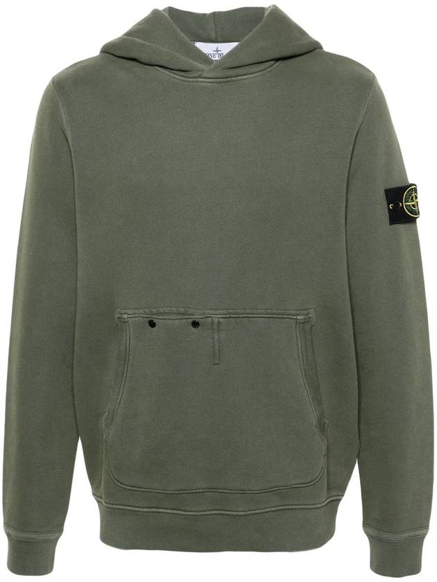 Old Effect Cotton Diagonal Fleece Hoodie Green - STONE ISLAND - BALAAN 2