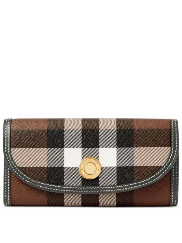 Check Pattern Leather Trim Long Wallet Brown - BURBERRY - BALAAN 1