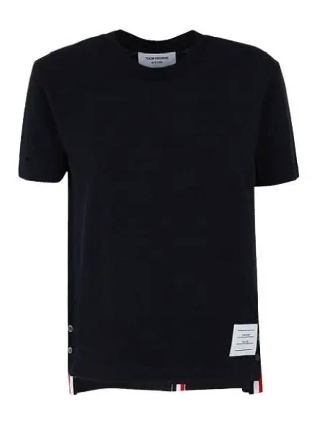 Center Back Stripe Classic Cotton Pique Relaxed Fit Short Sleeve T-Shirt Navy - THOM BROWNE - BALAAN 2