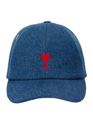 Embroidered Logo Denim Ball Cap Blue - AMI - BALAAN 1