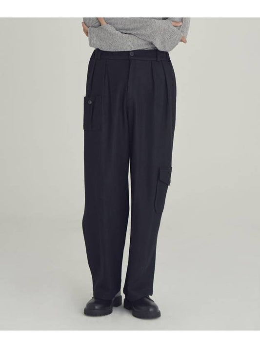 Women's Wool Wide Cargo Slacks Black - MOTH - BALAAN 2