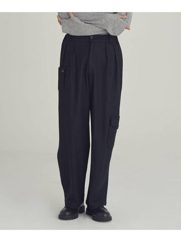 Women's Wool Wide Cargo Slacks Black - MOTH - BALAAN 1