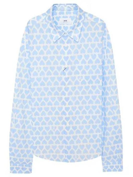 heart pattern boxy fit oversized long sleeve shirt sky blue - AMI - BALAAN.