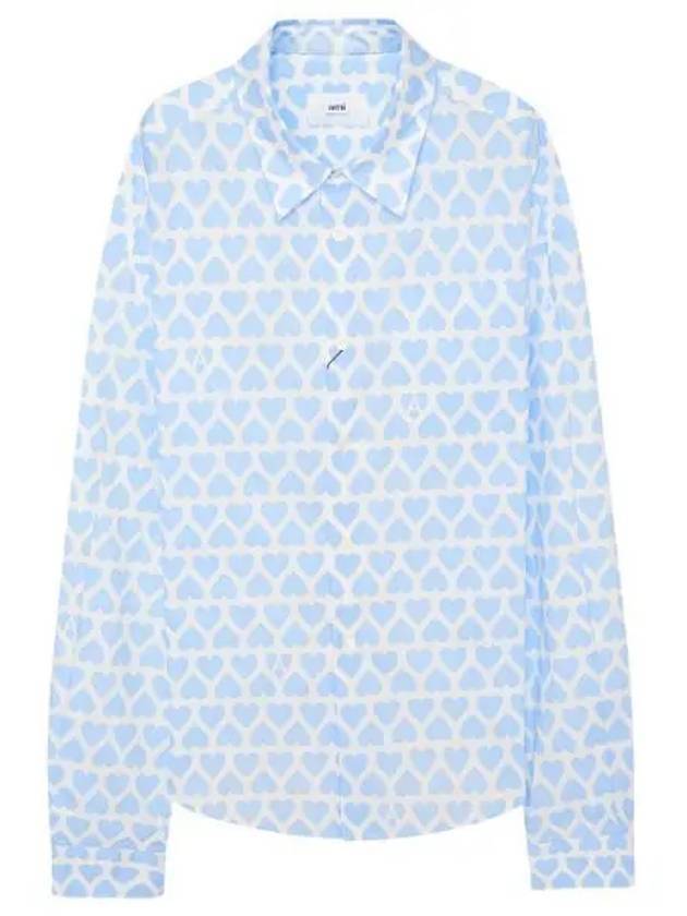 Heart Pattern Oversized Fit Long Sleeve Shirt Sky Blue - AMI - BALAAN 1