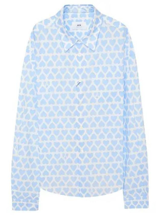 Heart Pattern Oversized Fit Long Sleeve Shirt Sky Blue - AMI - BALAAN 1