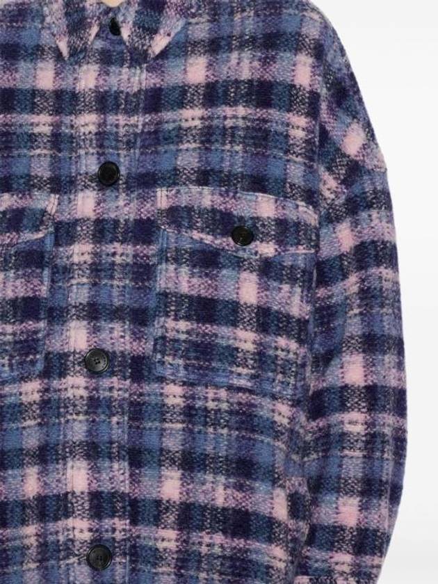 Fontizi Long Check Wool Single Coat Lilac Navy - ISABEL MARANT - BALAAN 4