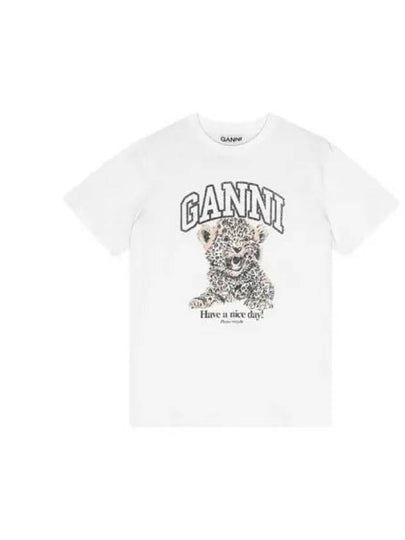 Logo Print Crew Neck Short Sleeve T Shirt White - GANNI - BALAAN 2