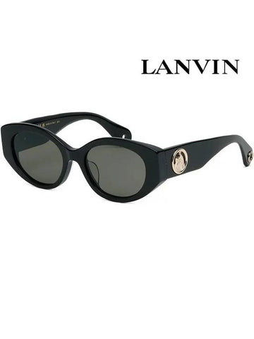 Sunglasses LNV650SLB 001 Oval Fashion Round Black Gold Logo Horn Rim - LANVIN - BALAAN 1