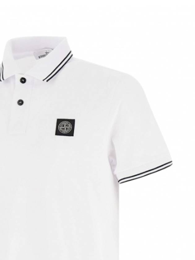 Stretch Cotton Pique Short Sleeve Polo Shirt White - STONE ISLAND - BALAAN 5