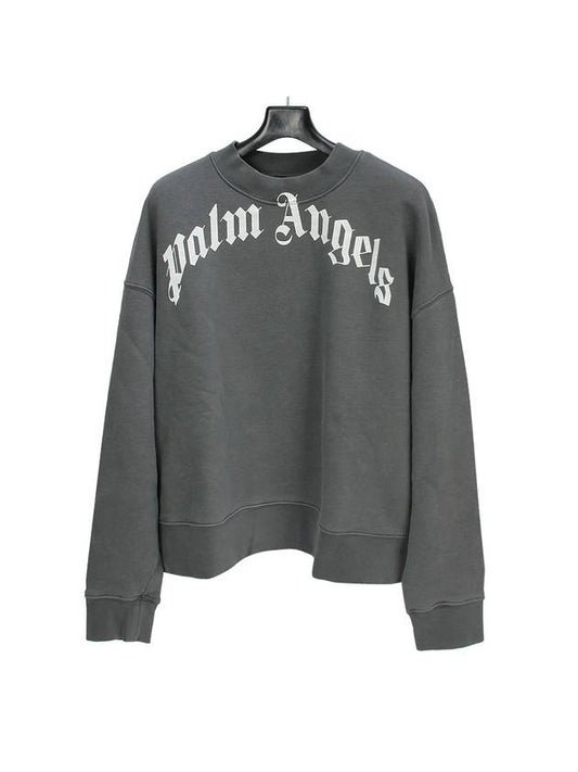 Men's Curved Logo Sweatshirt PMBA026F21FLE004 1001 BLACKWHITE PLC032dg - PALM ANGELS - BALAAN.