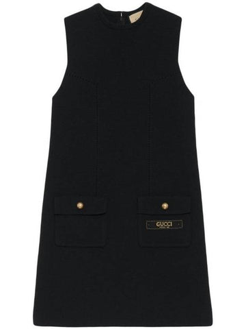 Sleeveless Wool Short Dress Black - GUCCI - BALAAN 1