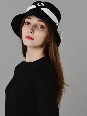 Scarf Ribbon Decoration Black Bucket Hat DO9232AH75-2 - DOYOUKNOWMC GOLF WEAR - BALAAN 1