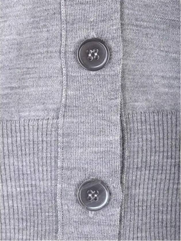 Sustainable Fine Merino Wool 4-Bar Relaxed Fit V-Neck Cardigan Light Grey - THOM BROWNE - BALAAN 6