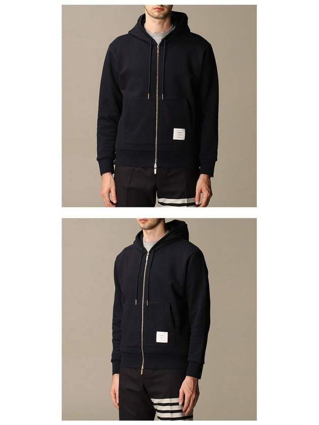 Center Back Stripe Cotton Zip Up Hoodie Navy - THOM BROWNE - BALAAN 5