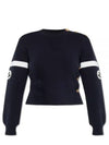 Logo Wool Long Sleeve T-Shirt Navy - GUCCI - BALAAN 2