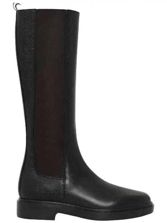 Logo Pebble Leather Chelsea Long Boots Black - THOM BROWNE - BALAAN 1