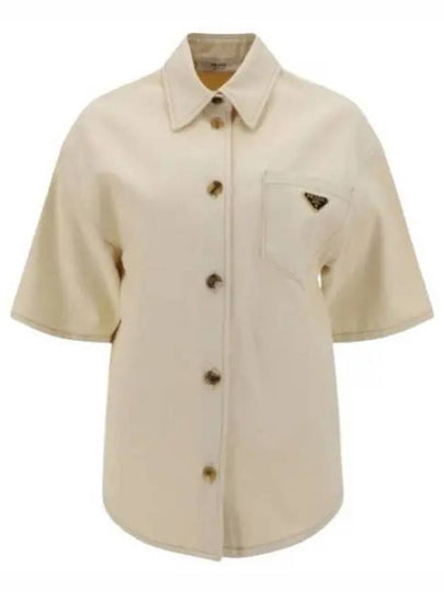 Triangle Logo Cotton Short Sleeve Shirt Ivory - PRADA - BALAAN 2