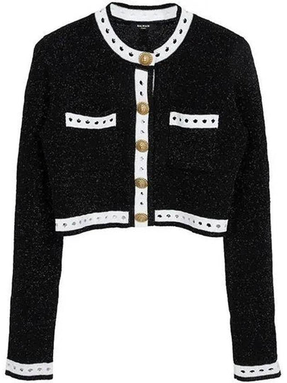 Contrast Trim Cardigan Black - BALMAIN - BALAAN 2