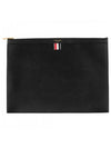 Pebble Grain Leather Large Zipper Laptop Holder Black - THOM BROWNE - BALAAN.