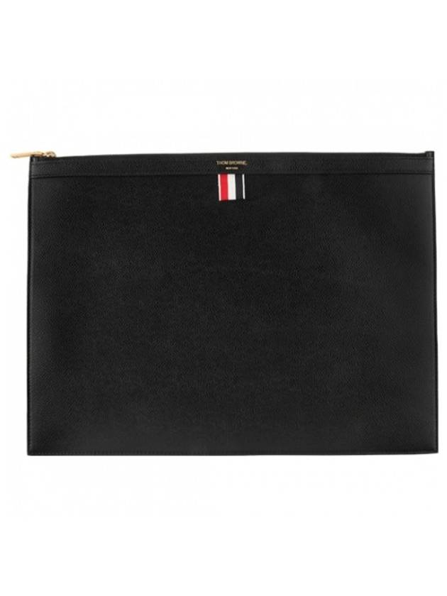 Pebble Grain Leather Large Zipper Laptop Holder Black - THOM BROWNE - BALAAN.