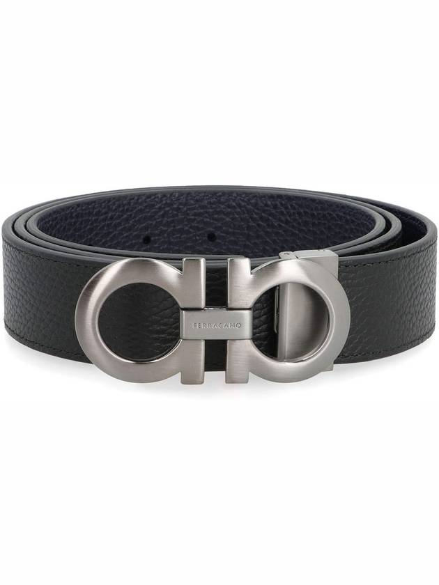 Gancini Reversible Adjustable Leather Belt Midnight Blue - SALVATORE FERRAGAMO - BALAAN 3