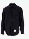 4 Bar Stripe Plain Weaving Wool Long Sleeve Shirt Navy - THOM BROWNE - BALAAN 2