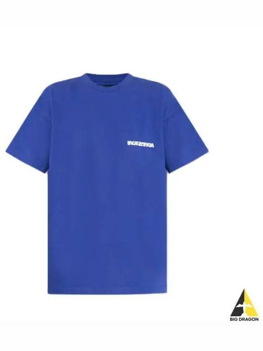 Embroidered Logo Short Sleeve T-Shirt Blue - BALENCIAGA - BALAAN 2